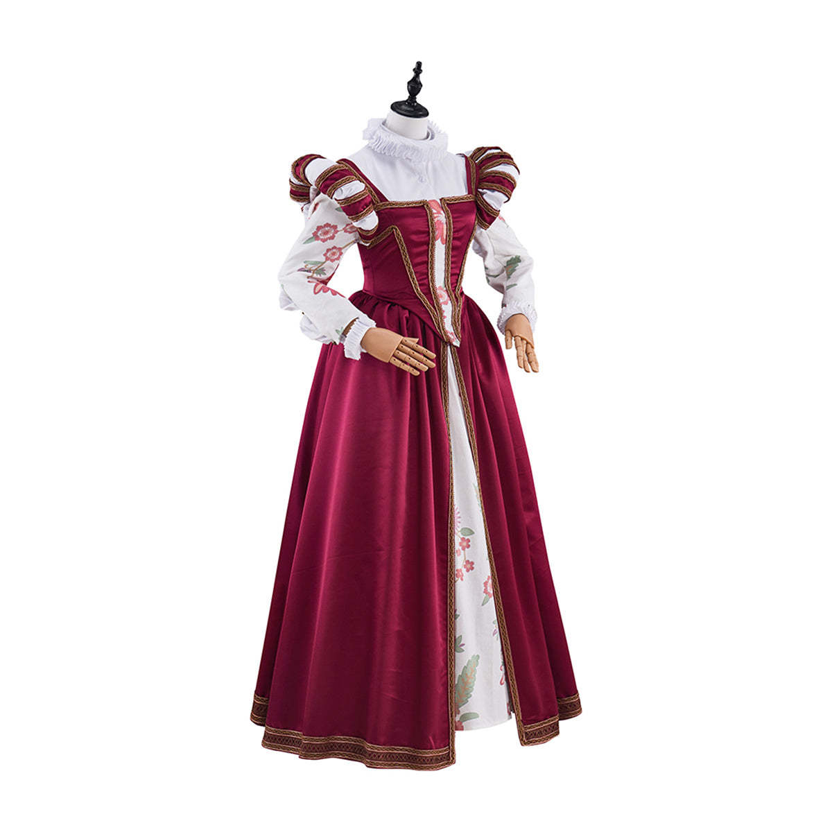 Tudor Dynasty Red Waistcoat Floral Dress - Premium Cosplay Costume-Astricos