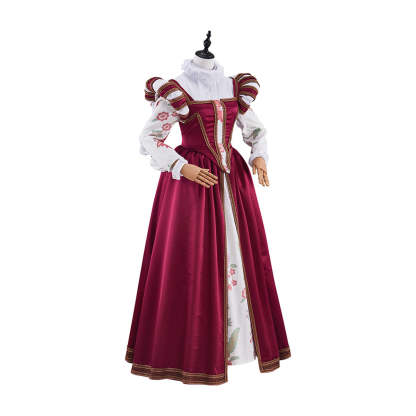 Tudor Dynasty Red Waistcoat Floral Dress - Premium Cosplay Costume-Astricos