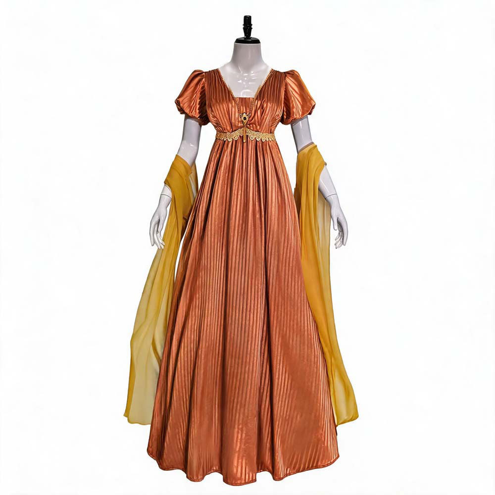 Bridgerton Cosplay Dress, Renaissance Victorian Empire Waist Tea Party Gown, Custom Made Vintage V‑Neck Long Dress for Historical Reenactment, Halloween & Noble Theme Party｜Astricos