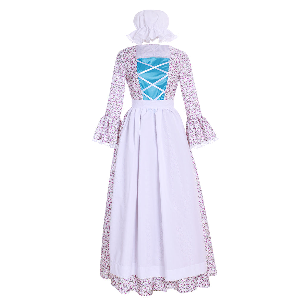 Victorian Pioneer Pilgrim Wench Floral Prairie Dress – Women’s Colonial Lolita Cosplay Costume-Astricos
