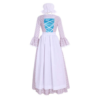 Victorian Pioneer Pilgrim Wench Floral Prairie Dress – Women’s Colonial Lolita Cosplay Costume-Astricos