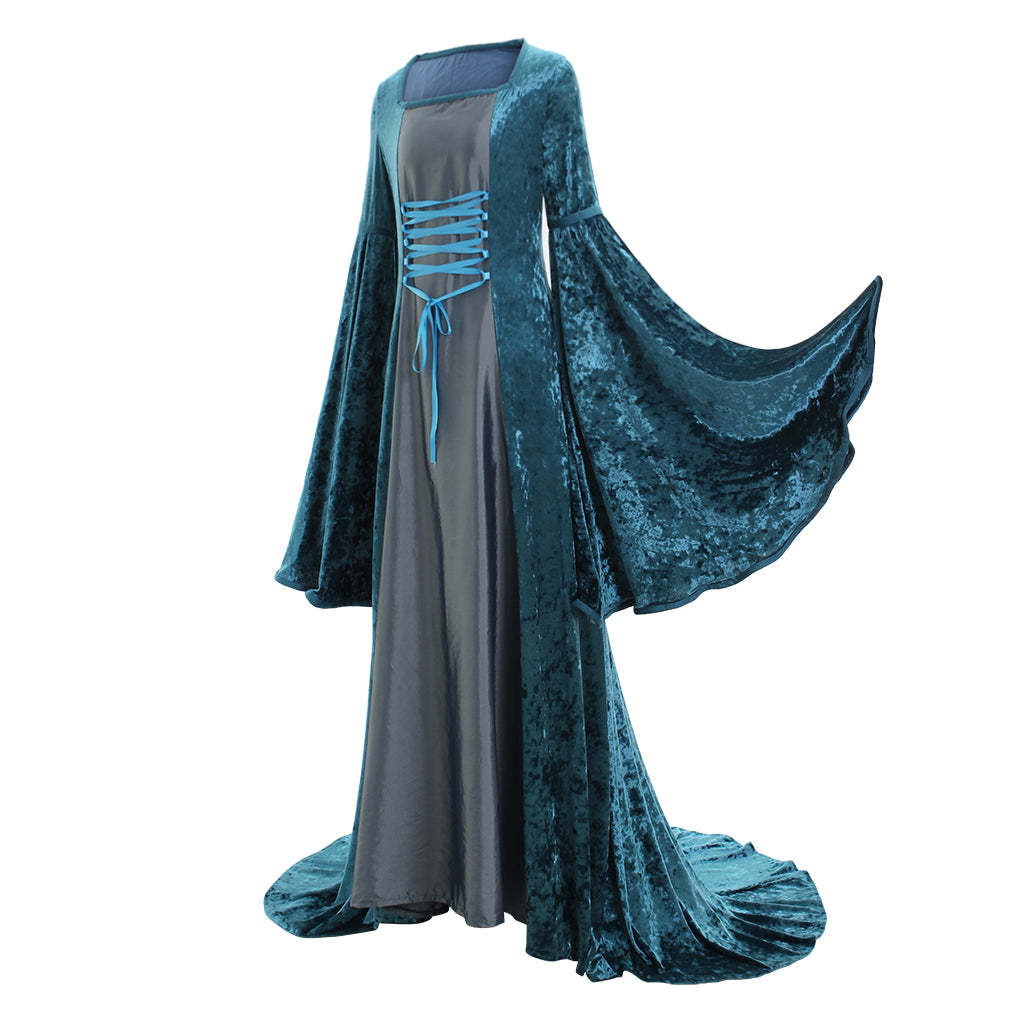 Elegant Lady's Medieval Renaissance Blue Velvet Ball Gown Costume | Astricos-Astricos