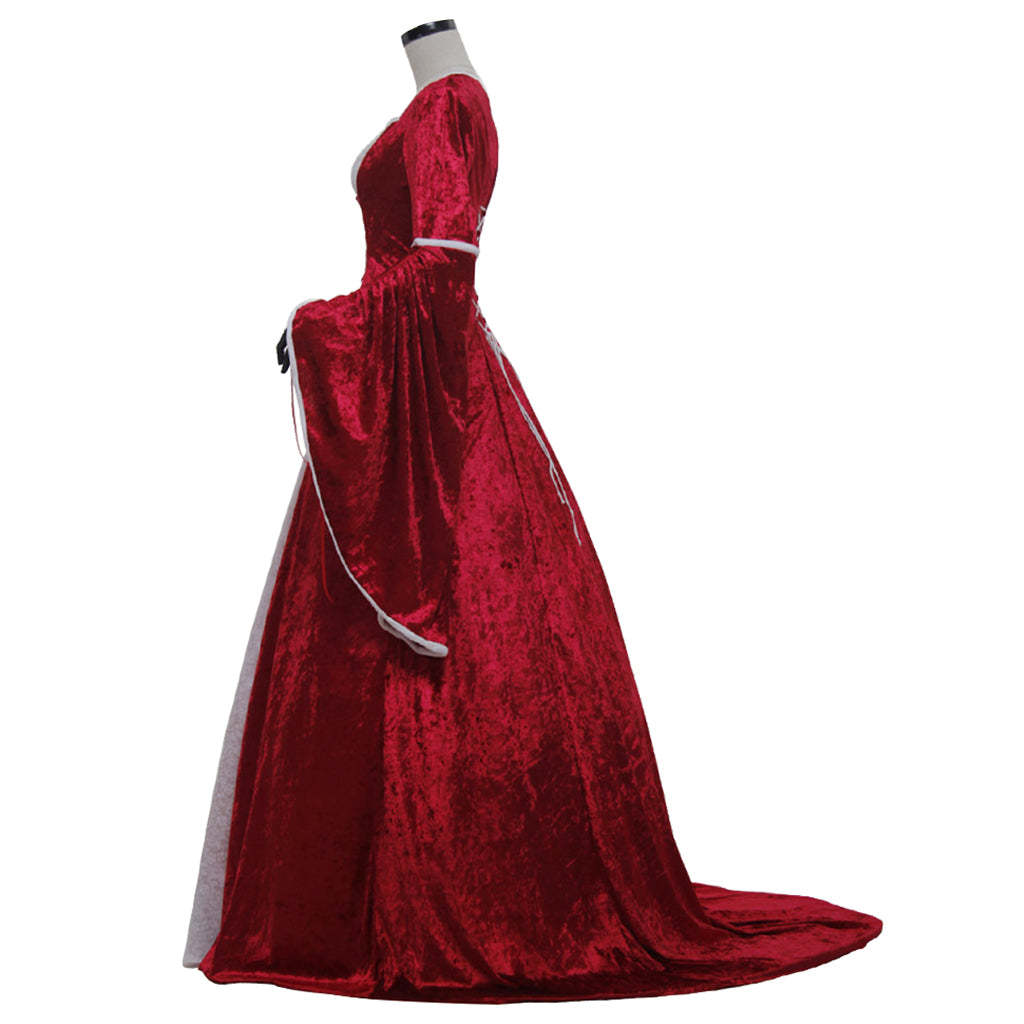 Renaissance Queen Cosplay Irish Deluxe Velvet Dress - Victorian Medieval Long Gown-Astricos