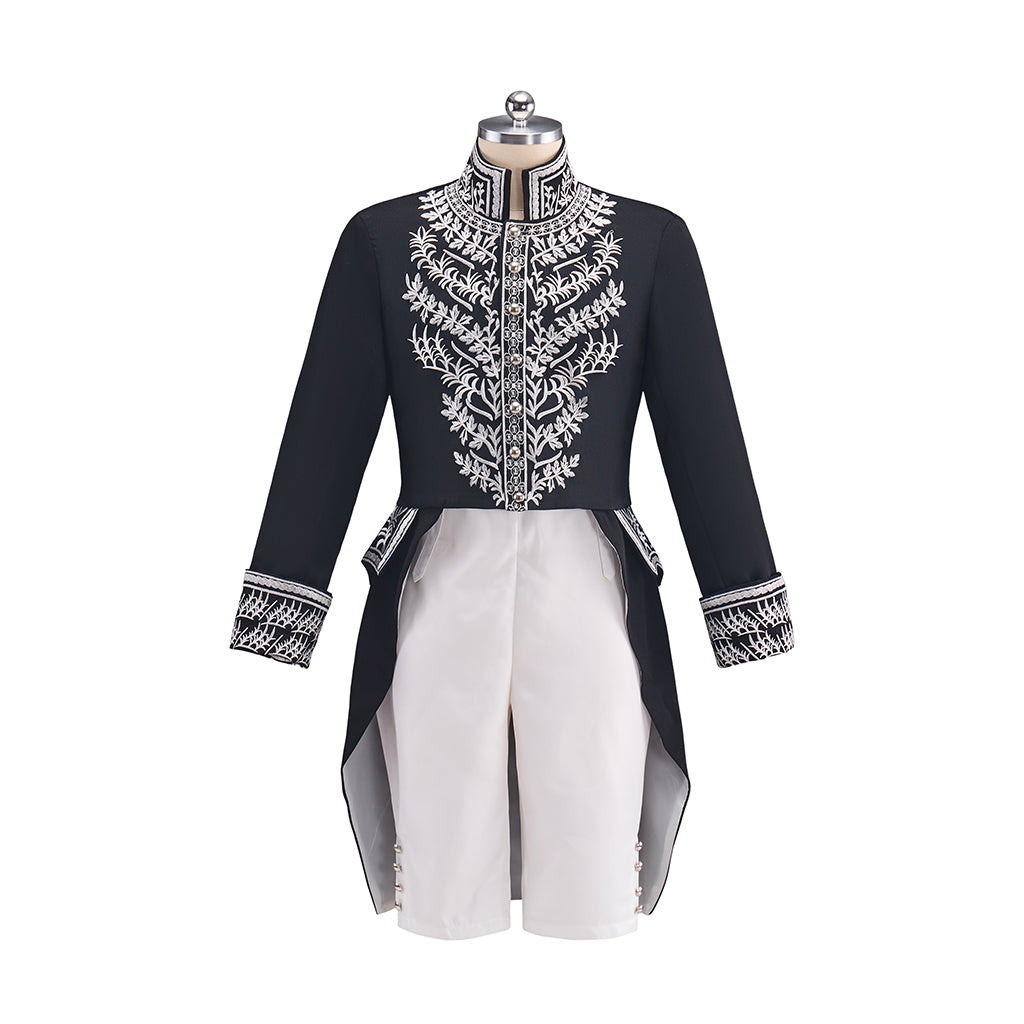 Men's Court Prince Medieval Cosplay Costume - Black & Silver Trim Tuxedo Set