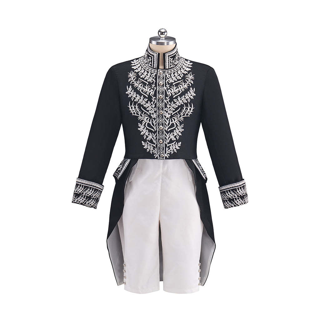 Men's Court Prince Medieval Cosplay Costume - Black & Silver Trim Tuxedo Set