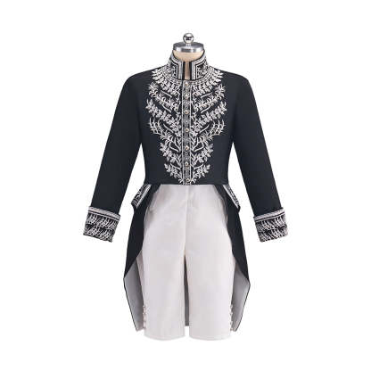 Men's Court Prince Medieval Cosplay Costume - Black & Silver Trim Tuxedo Set