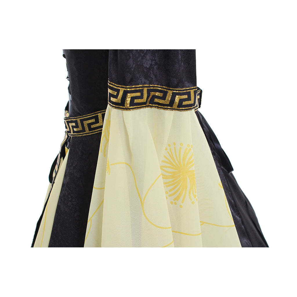 Yellow Black Hooded Medieval Dress with Belt - Women's Vintage Cosplay Costume-Astricos