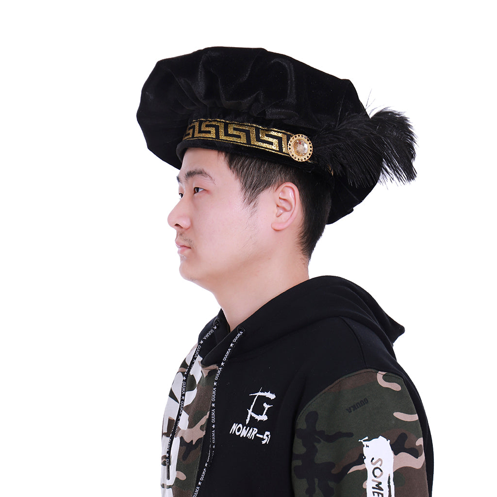 Authentic Renaissance Medieval Tudor Flat Cap - Black Cosplay Hat for Men-Astricos