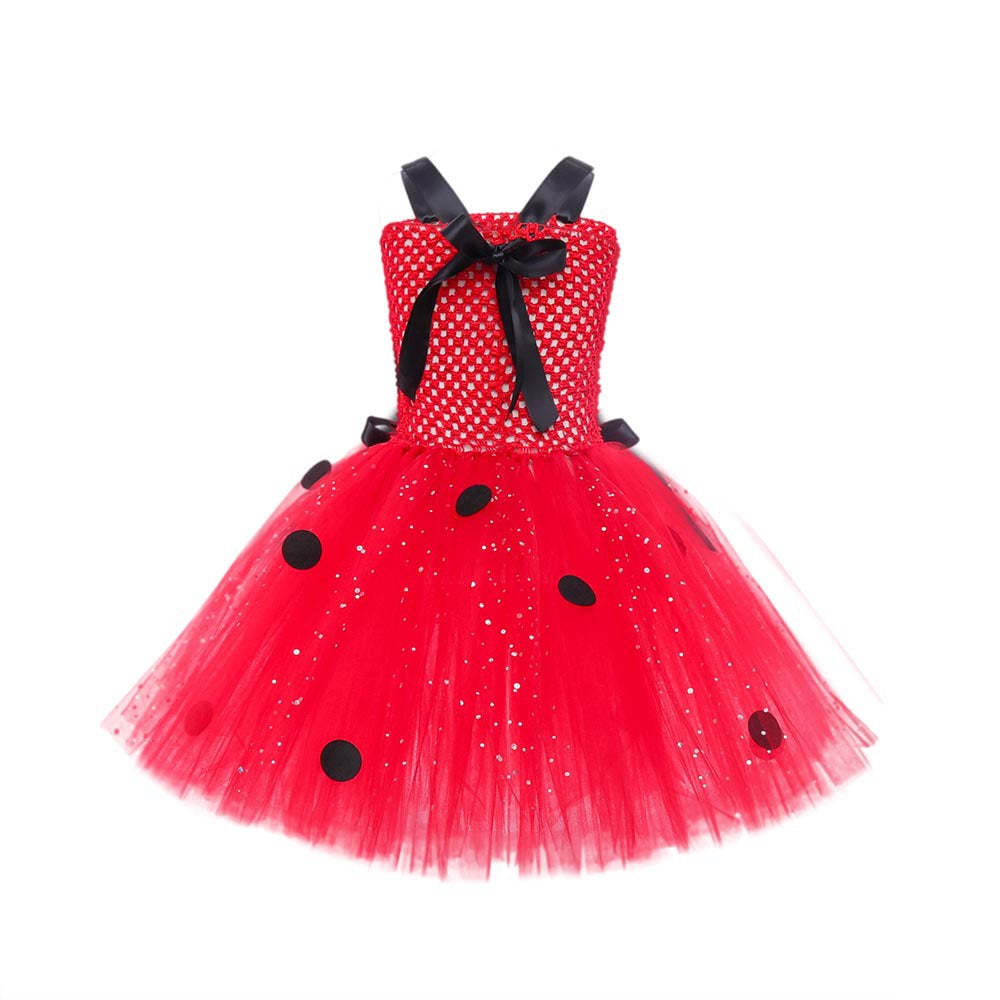 Kids Ladybug Red Mesh Princess Dress - Halloween & Cosplay Costume-Astricos