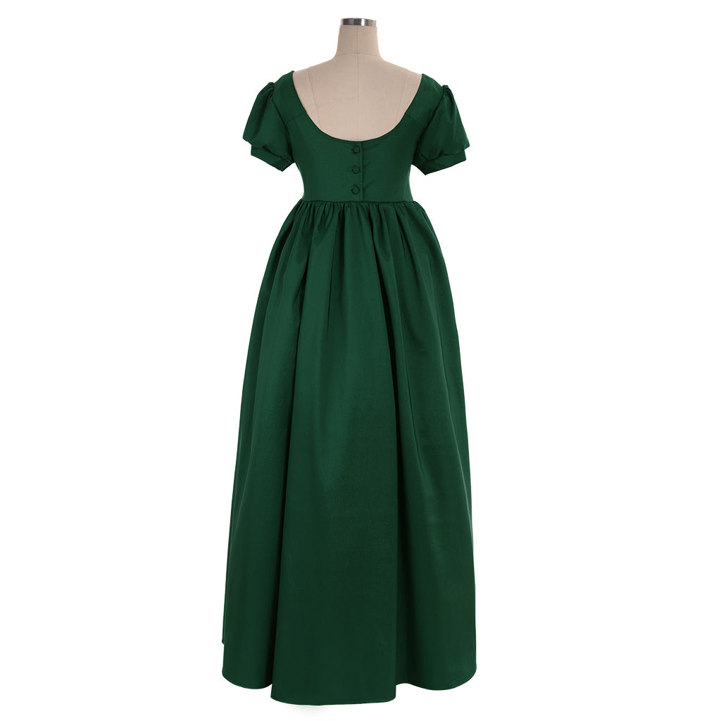 Elegant Green Regency Dress - Custom Made Medieval Lady Ball Gown High Waist Tea Dress-Astricos