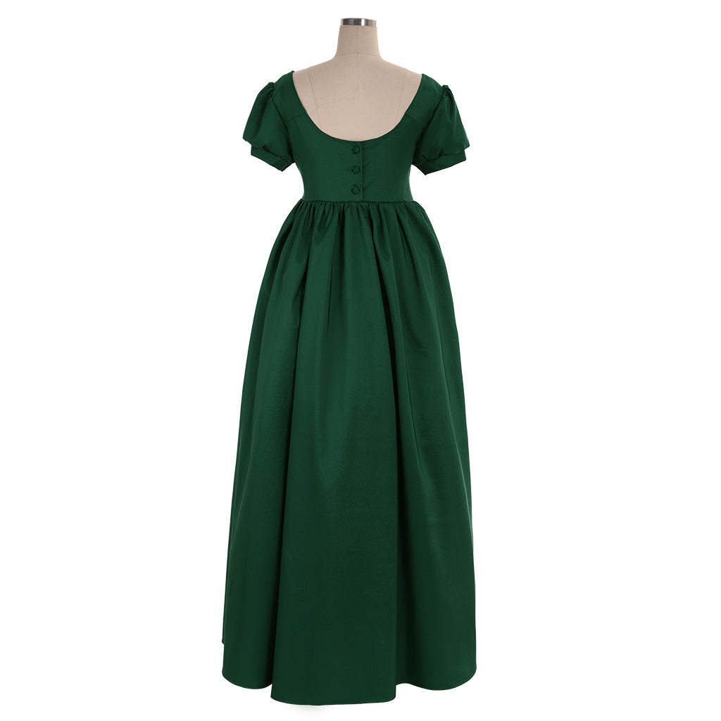 Elegant Green Regency Dress - Custom Made Medieval Lady Ball Gown High Waist Tea Dress-Astricos