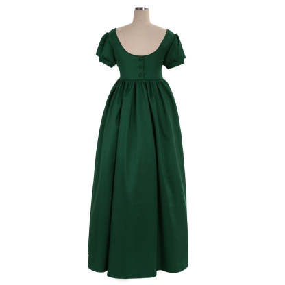 Elegant Green Regency Dress - Custom Made Medieval Lady Ball Gown High Waist Tea Dress-Astricos