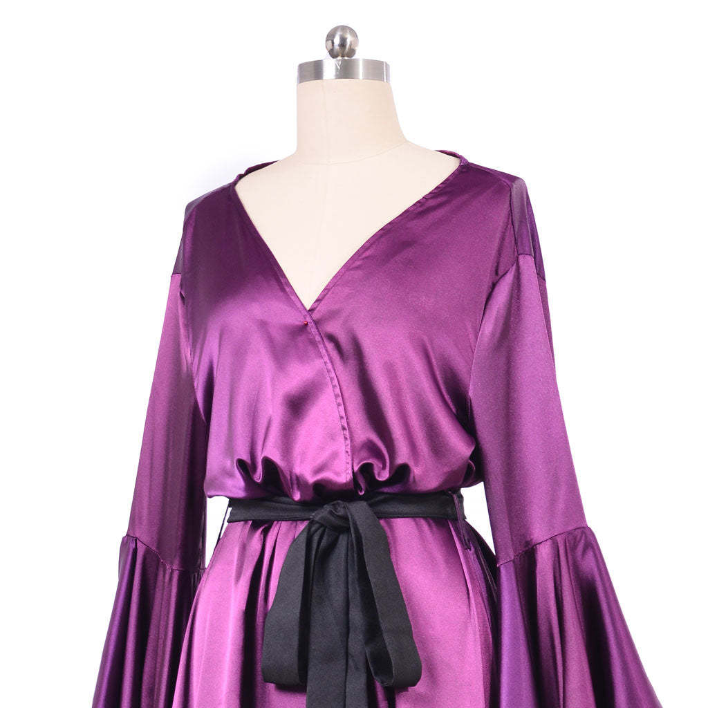 Medieval Ladies Robe Pajamas - Vintage Wedding Long Bridal Boudoir Robe in Purple Luxury Evening Dress-Astricos