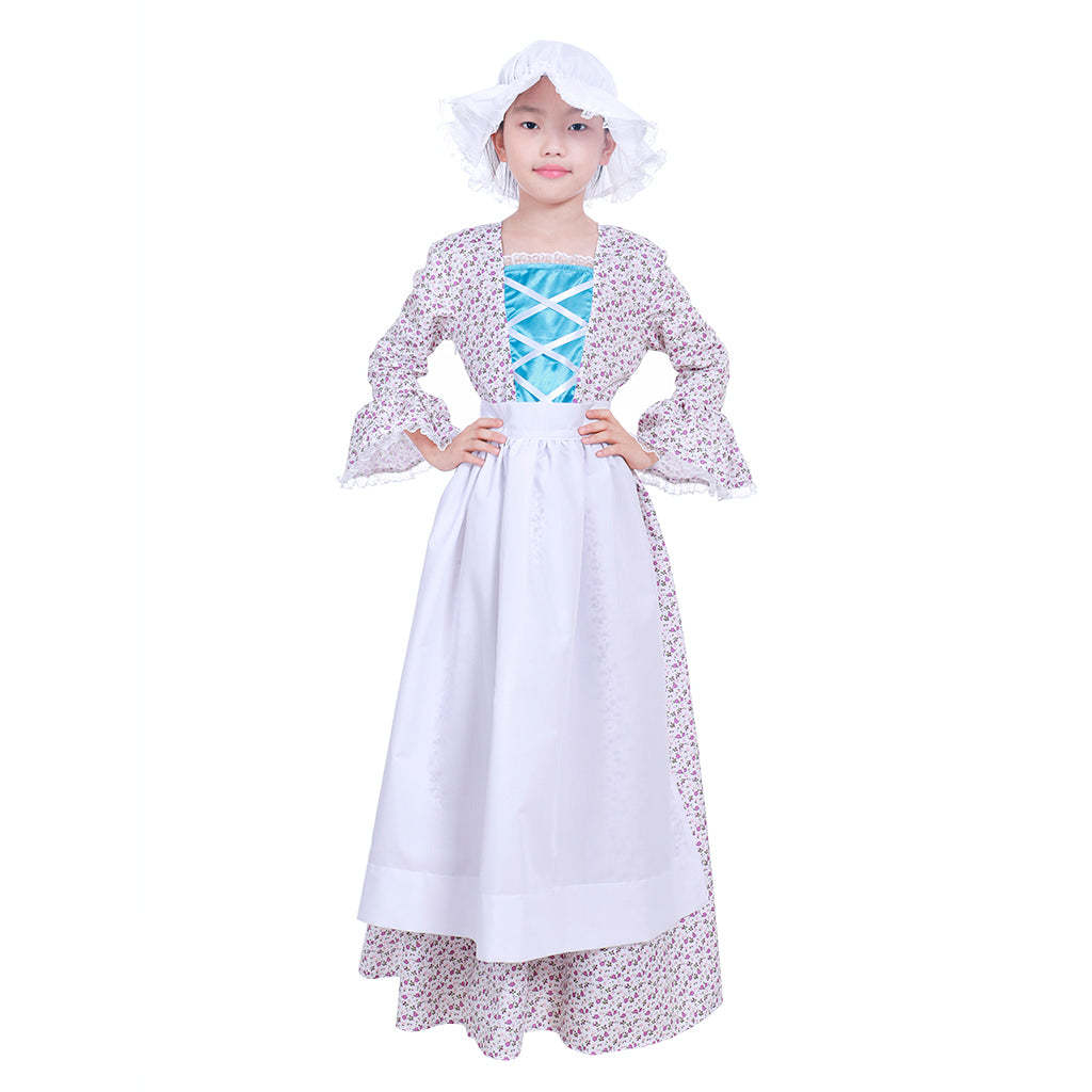 Prairie Colonial Maid Girls Kids Costume - Authentic Victorian Medieval Cosplay Dress-Astricos