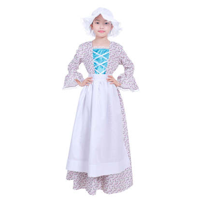Prairie Colonial Maid Girls Kids Costume - Authentic Victorian Medieval Cosplay Dress-Astricos