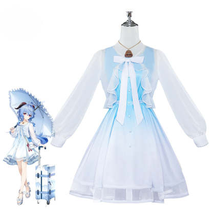 Genshin Impact Ganyu Cosplay Dress - Elegant Blue & White Gradient Costume for Women-Astricos