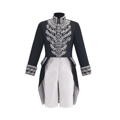 Men's Court Prince Medieval Cosplay Costume - Black & Silver Trim Tuxedo Set