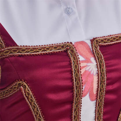 Tudor Dynasty Red Waistcoat Floral Dress - Premium Cosplay Costume-Astricos