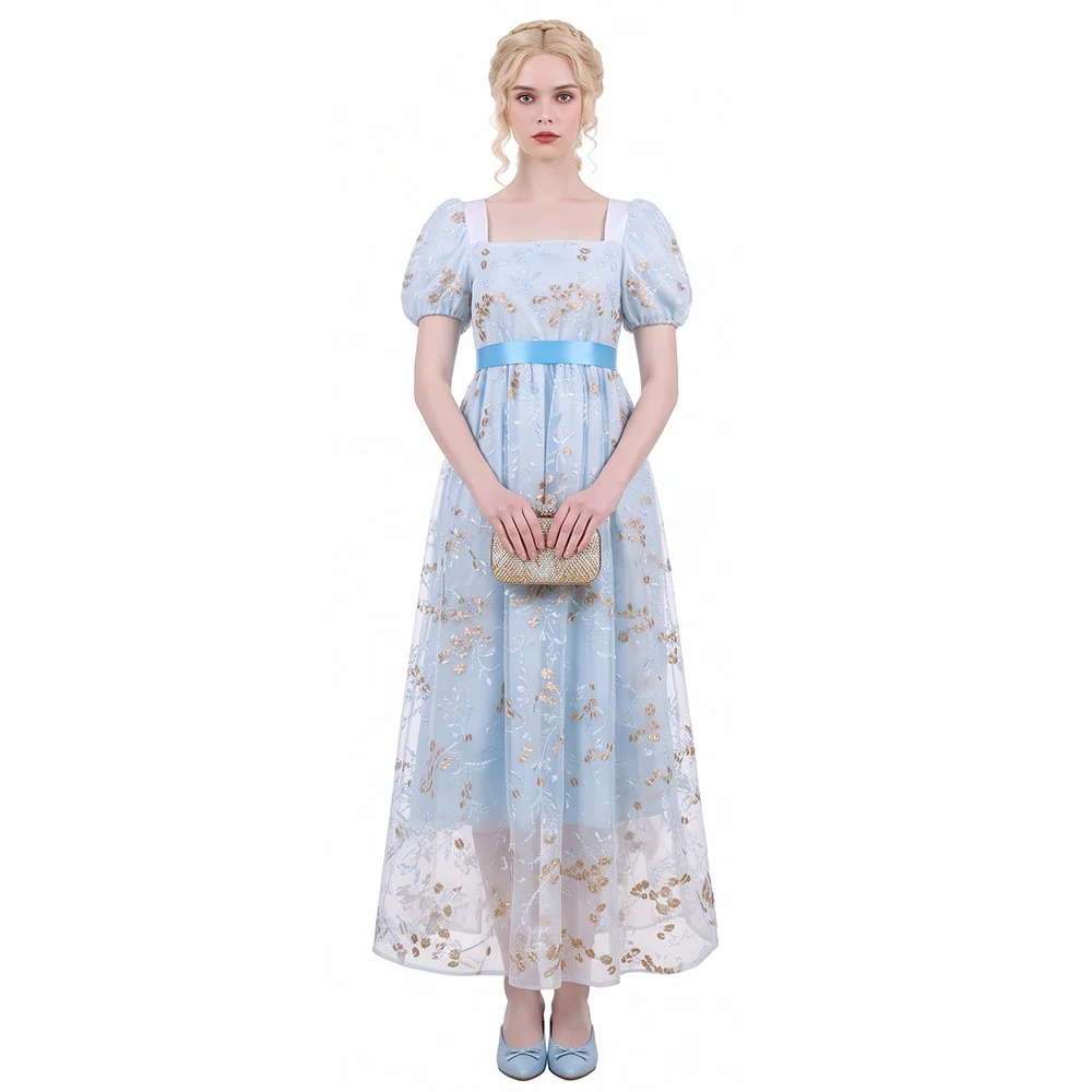 Regency Empire Waist Long Dress, Custom‑Made for Medieval Theme & Tea Party