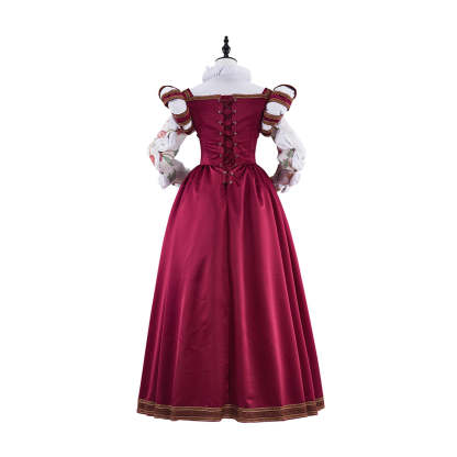 Tudor Dynasty Red Waistcoat Floral Dress - Premium Cosplay Costume-Astricos