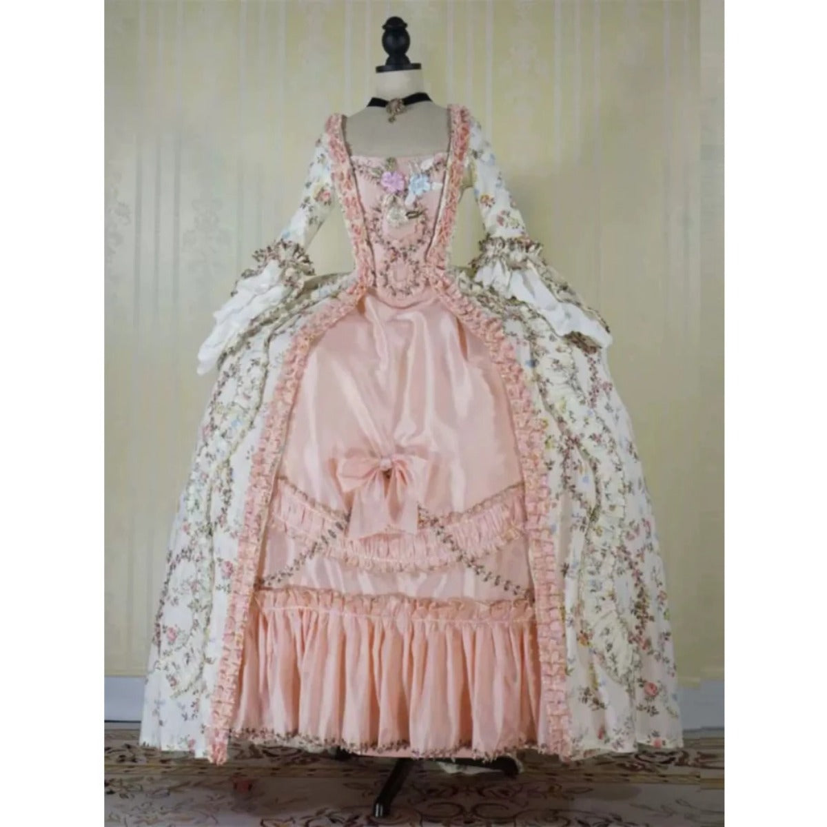 Renaissance Pink Floral Dress - French Style Rococo Baroque Princess Gown-Astricos