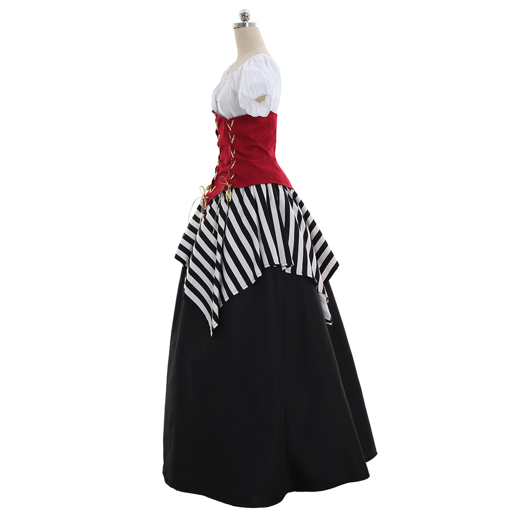 Red Black Medieval Renaissance Victorian Corset Pirate Dress - Perfect for Halloween & Carnival Parties-Astricos