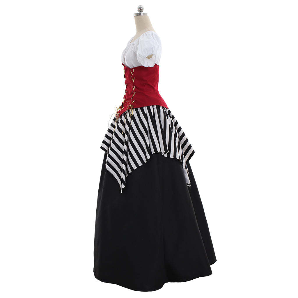 Red Black Medieval Renaissance Victorian Corset Pirate Dress - Perfect for Halloween & Carnival Parties-Astricos