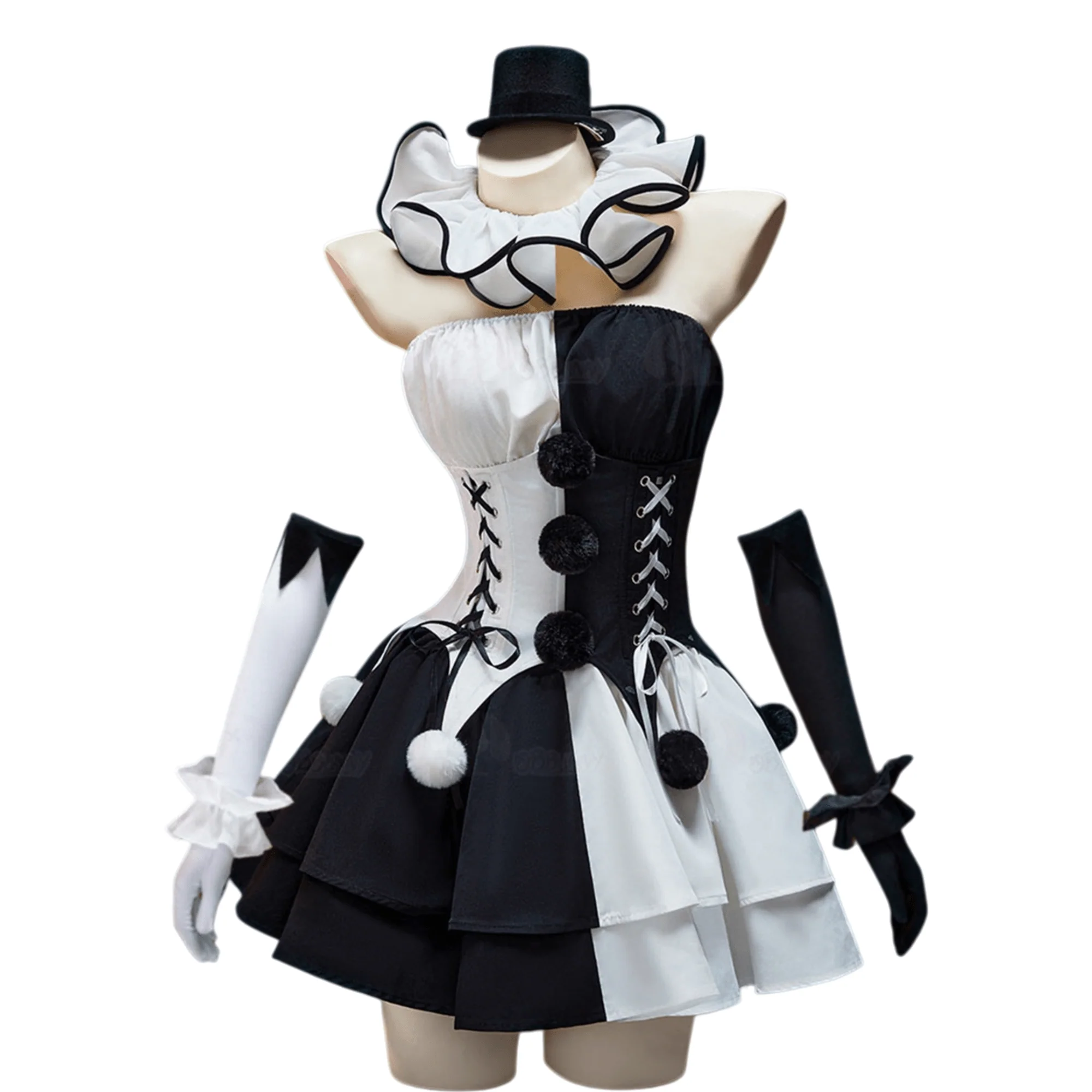 Terrifier Clown Cosplay Costume Custom Black White Dress for Halloween Party