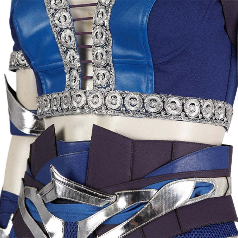Sexy Mortal Kombat Kitana Cosplay Costume - Blue Top, Pants, Mask & Accessories-Astricos