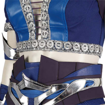 Sexy Mortal Kombat Kitana Cosplay Costume - Blue Top, Pants, Mask & Accessories-Astricos