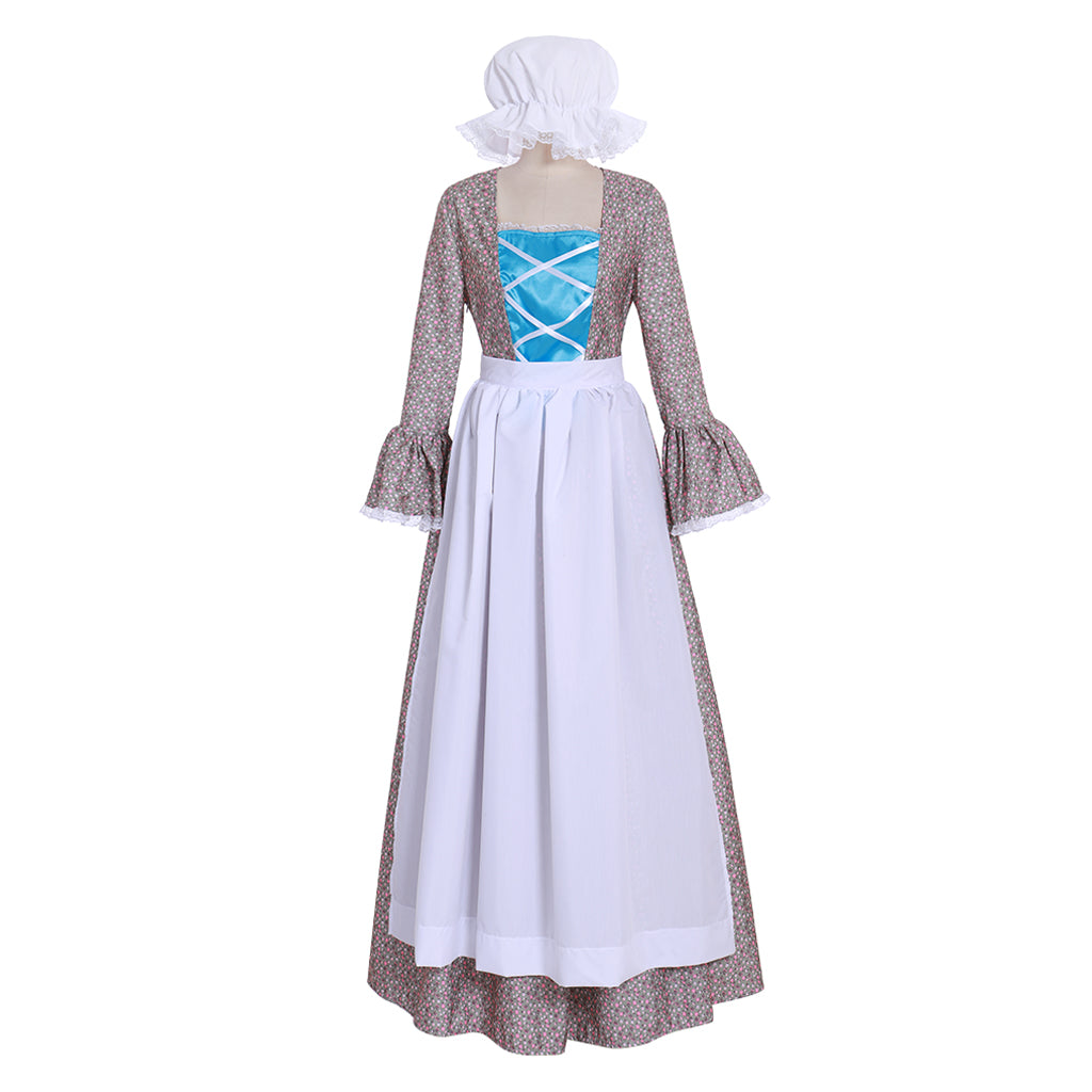 Victorian Pioneer Pilgrim Wench Floral Prairie Dress - Women’s Colonial Lolita Cosplay Gown | Astricos-Astricos