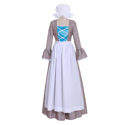 Victorian Pioneer Pilgrim Wench Floral Prairie Dress - Women’s Colonial Lolita Cosplay Gown | Astricos-Astricos