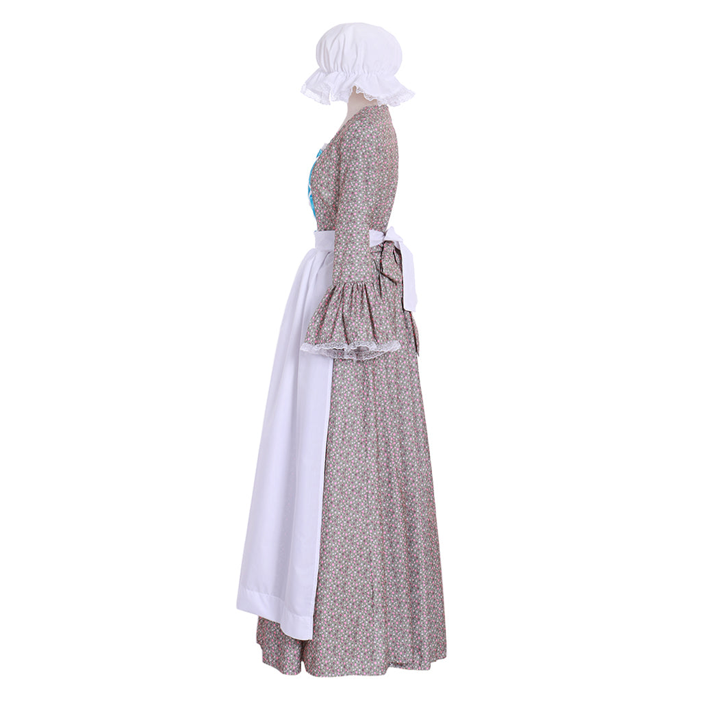 Victorian Pioneer Pilgrim Wench Floral Prairie Dress - Women’s Colonial Lolita Cosplay Gown | Astricos-Astricos