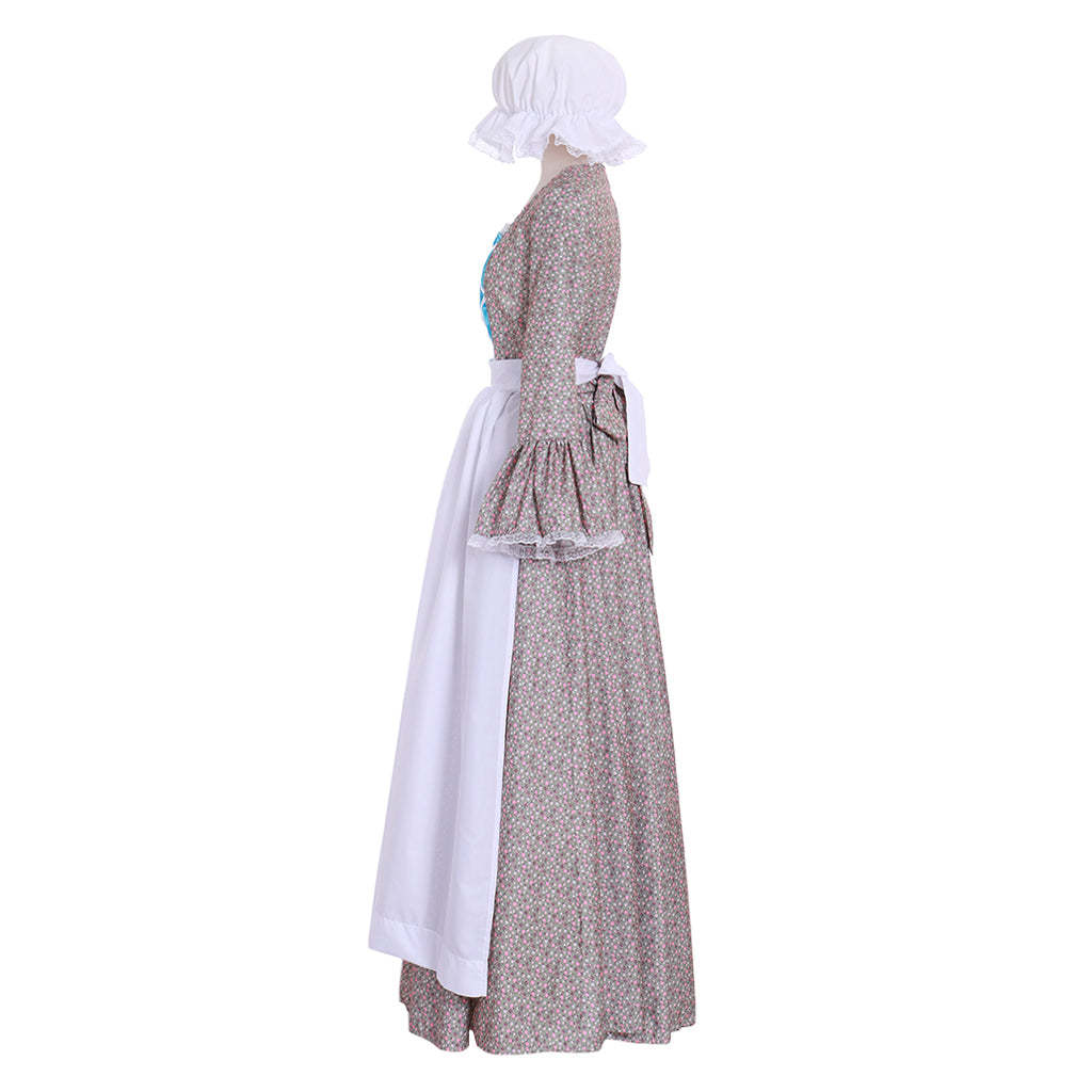 Victorian Pioneer Pilgrim Wench Floral Prairie Dress - Women’s Colonial Lolita Cosplay Gown | Astricos-Astricos