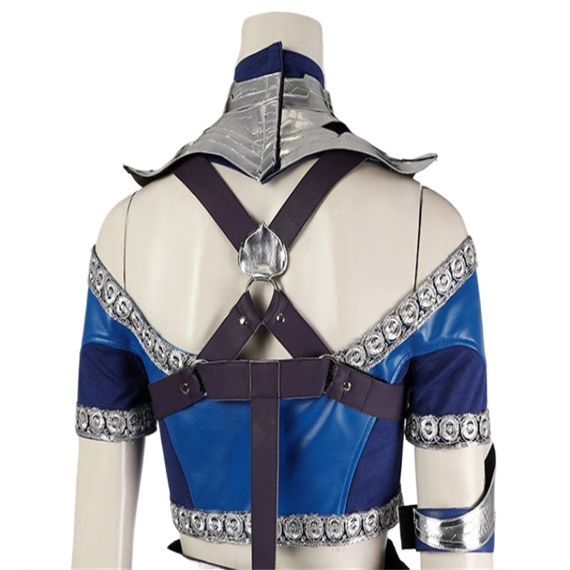 Sexy Mortal Kombat Kitana Cosplay Costume - Blue Top, Pants, Mask & Accessories-Astricos