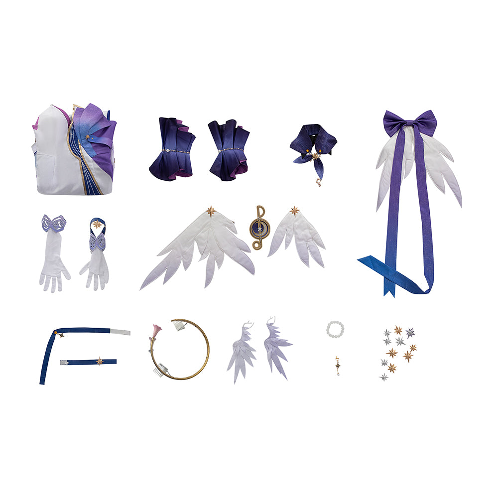 Robin Honkai Star Rail Cosplay Costume Set with Wig, Hairpins, Earrings, and Gloves-Astricos