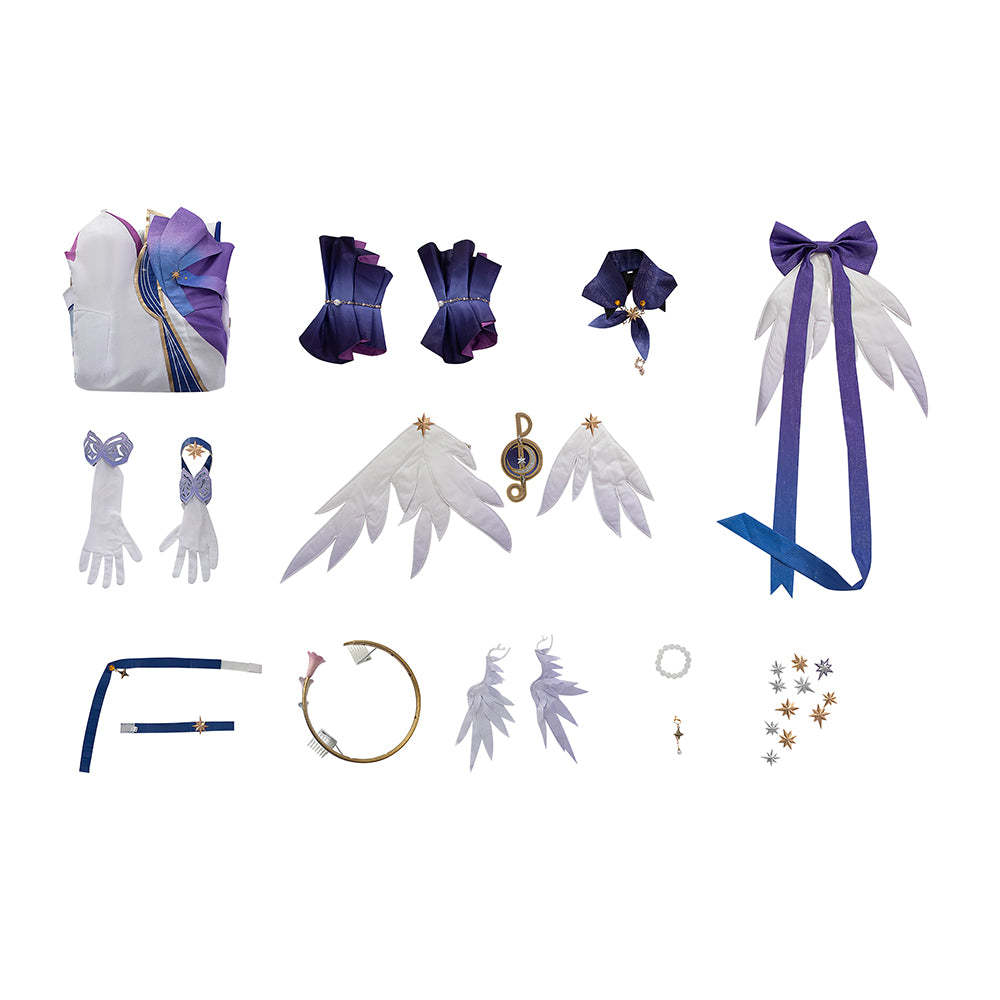 Robin Honkai Star Rail Cosplay Costume Set with Wig, Hairpins, Earrings, and Gloves-Astricos