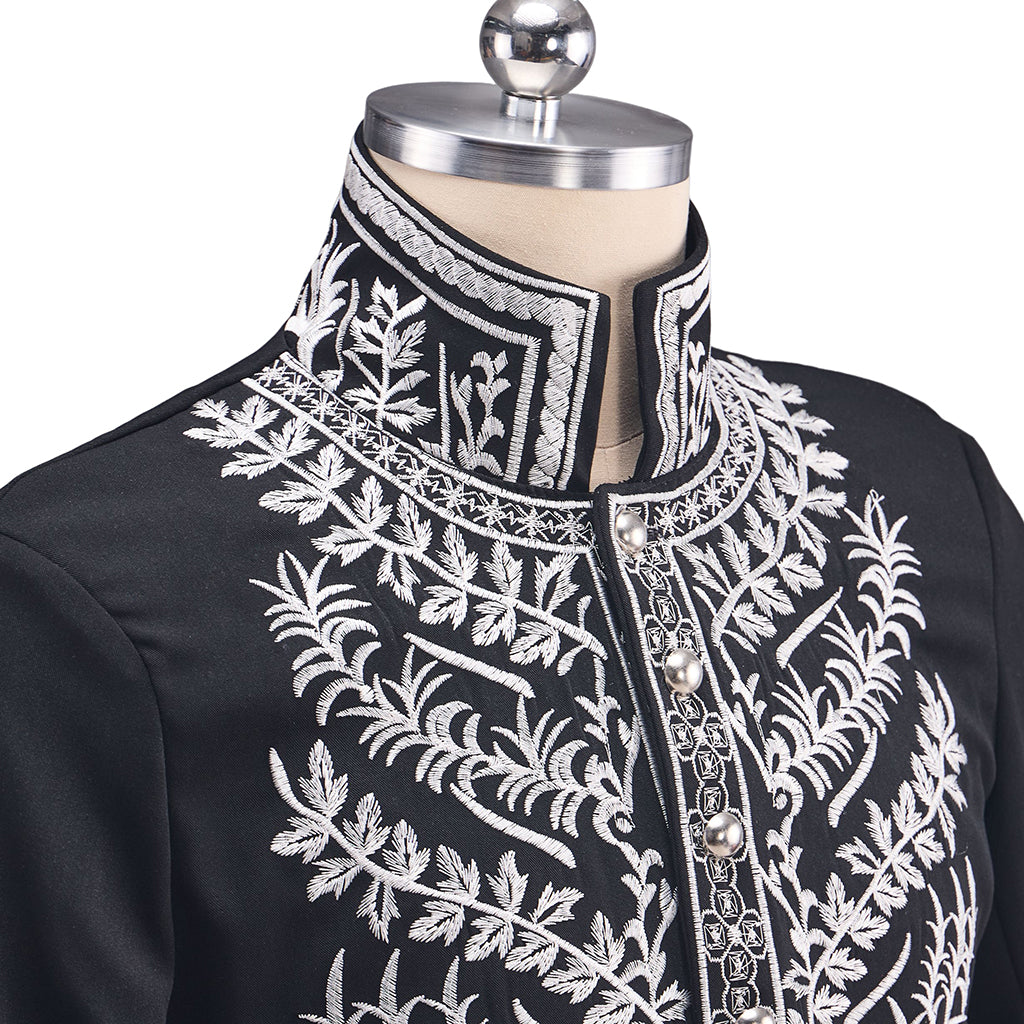 Men's Court Prince Medieval Cosplay Costume - Black & Silver Trim Tuxedo Set