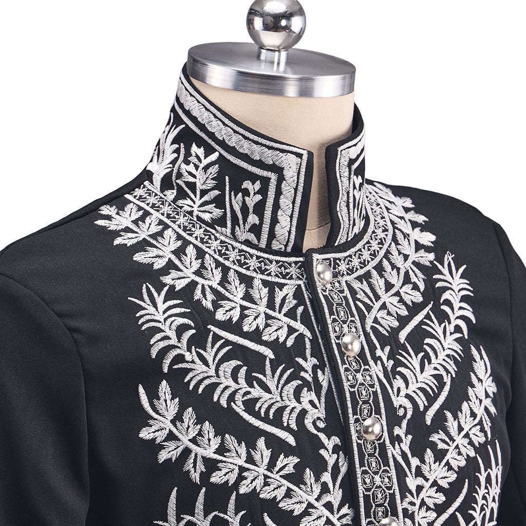 Men's Court Prince Medieval Cosplay Costume - Black & Silver Trim Tuxedo Set