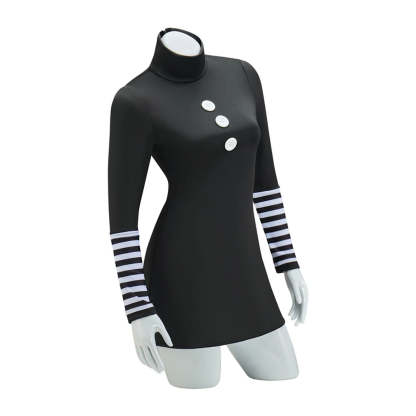 Marionette Cosplay Costume - Black Dress with Striped Stockings for Adult Women | Halloween & Carnival-Astricos