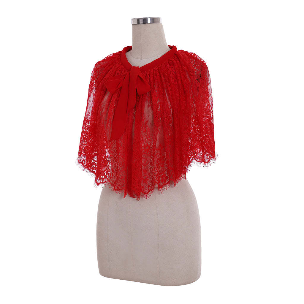Red Lace Cloak Mantle Coat - Wicca Robe Medieval Cape for Girls | Astricos-Astricos