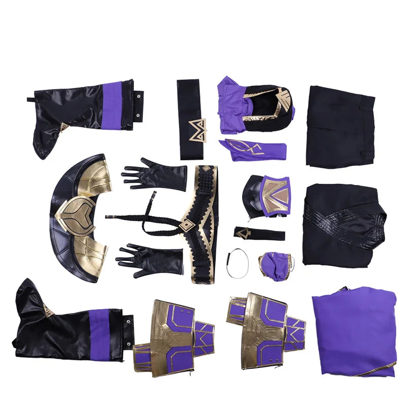Mortal Kombat 11 Rain Cosplay Costume - Purple Warrior Outfit with Armguard, Gloves & Mask-Astricos