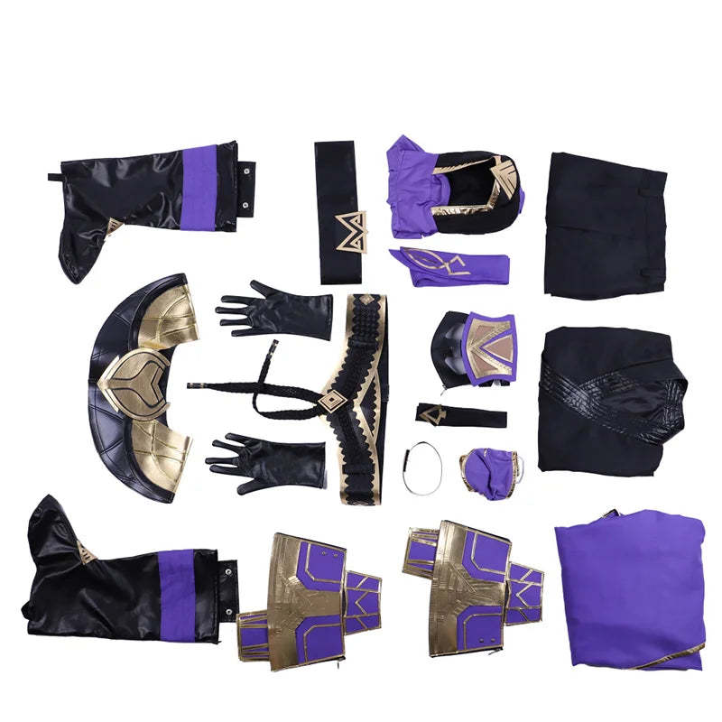 Mortal Kombat 11 Rain Cosplay Costume - Purple Warrior Outfit with Armguard, Gloves & Mask-Astricos