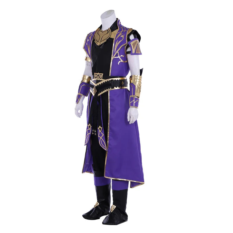 Mortal Kombat 11 Rain Cosplay Costume - Purple Warrior Outfit with Armguard, Gloves & Mask-Astricos