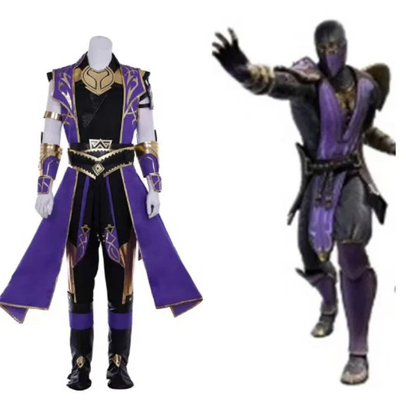 Mortal Kombat 11 Rain Cosplay Costume - Purple Warrior Outfit with Armguard, Gloves & Mask-Astricos