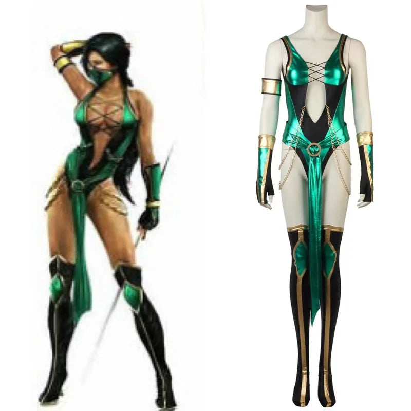 Mortal Kombat X Jade Blue Sexy Battle Costume Full Set for Halloween & Cosplay-Astricos