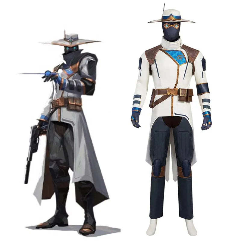 Valorant Cypher Full Cosplay Costume Set - Hat, Coat, Pants & Accessories for Halloween & Parties-Astricos