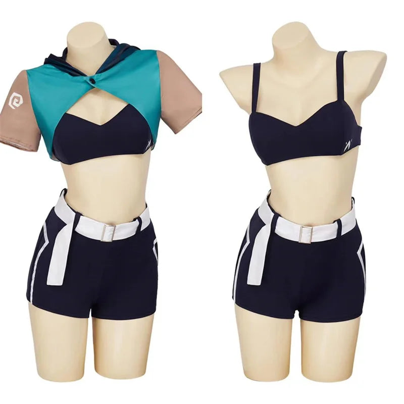 Valorant Jett Cosplay Costume - Sexy Top & Pants Full Set for Women | Halloween & Party Outfits-Astricos