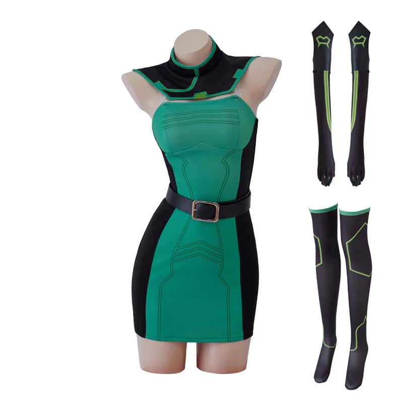Valorant Viper Sexy Green Combat Dress Cosplay Costume for Women | Halloween & Party Outfit-Astricos