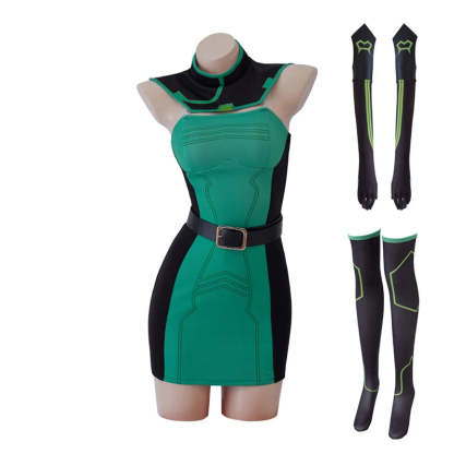 Valorant Viper Sexy Green Combat Dress Cosplay Costume for Women | Halloween & Party Outfit-Astricos
